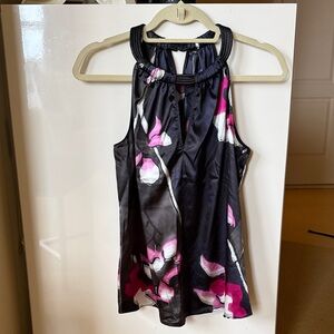 T Tahari Black and Pink Floral Blouse